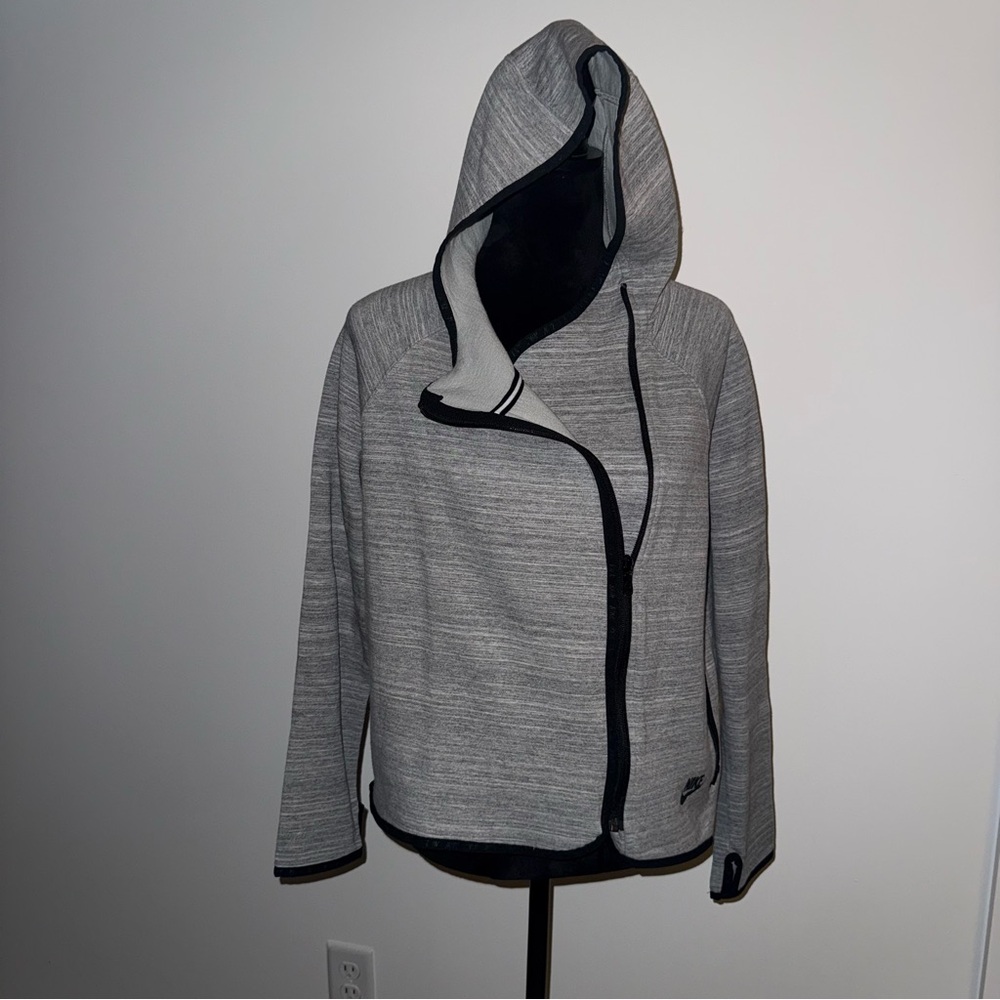 Nike Gray Hooded Jacket with Black Trim Medium